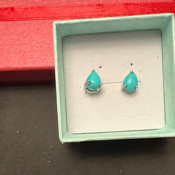 925 Silver Rhodium Plated Turquoise Sleeping Beauty  Teardrop Earrings - Picture 2 of 9